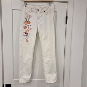 Floral Embroidered White Jeans